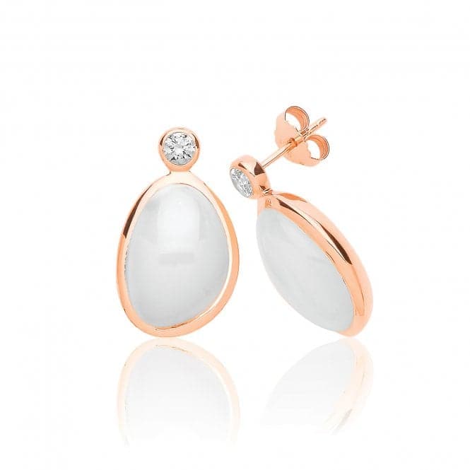 Silver Rose Gold Plated White Moon Stone Cubic Zirconia Earrings SEG0090RSilver & CoSEG0090R