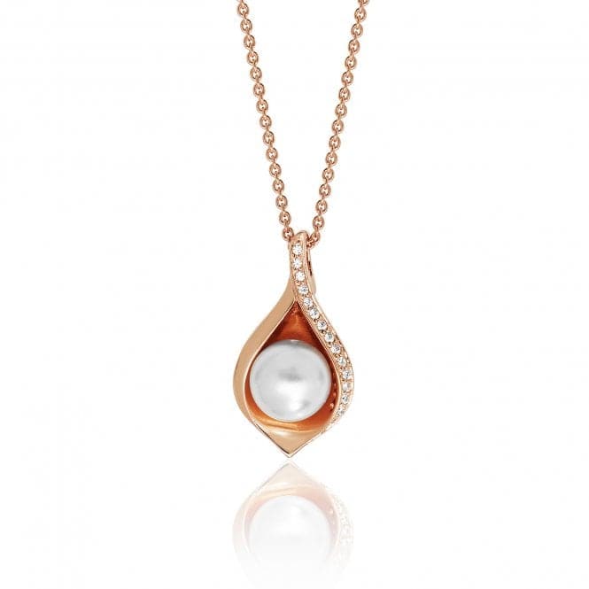 Silver Rose Plated Shell Design Pearl Cubic Zirconia Chain Pendant SPG0051RSilver & CoSPG0051R