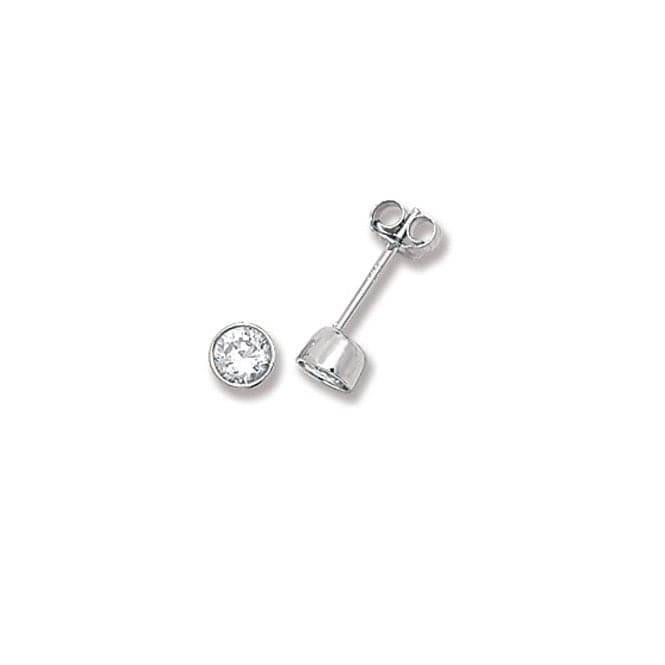 Silver Round Rubover Zirconia Set 4mm Stud Earrings G5288CZAcotis Silver JewelleryTH - G5288CZ