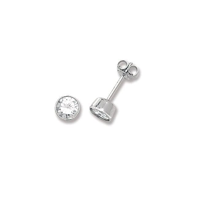 Silver Round Rubover Zirconia Set 5mm Stud Earrings G5289CZAcotis Silver JewelleryTH - G5289CZ