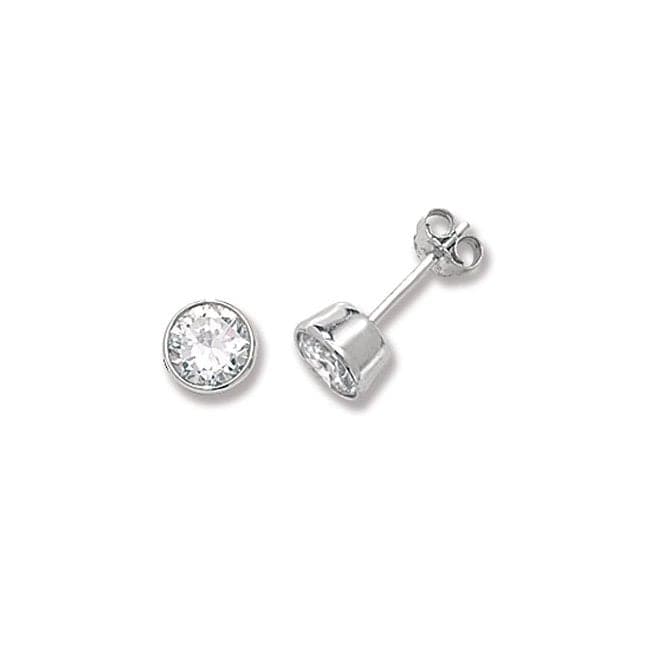 Silver Round Rubover Zirconia Set 6mm Stud Earrings G5290CZAcotis Silver JewelleryTH - G5290CZ