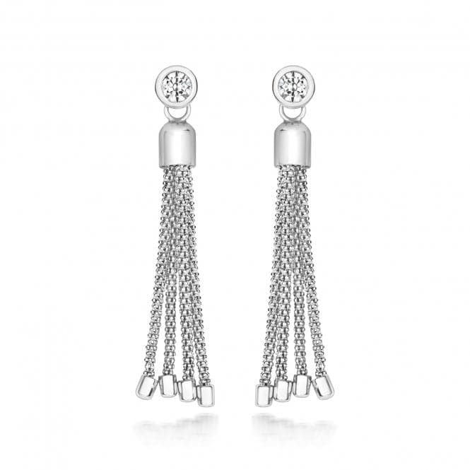 Silver Rub Over Set Cubic Zirconia Chain Tassel Earrings SEG0077Silver & CoSEG0077