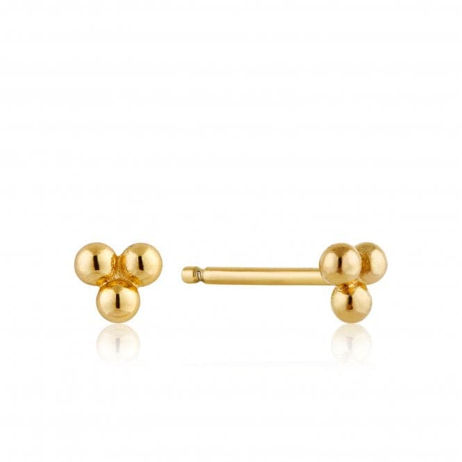 Silver Shiny Gold Plated Modern Triple Ball Stud Earrings E002 - 01GAnia HaieE002 - 01G