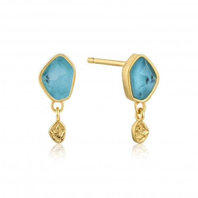 Silver Shiny Gold Plated Turquoise Drop Stud Earrings E014 - 01GAnia HaieE014 - 01G
