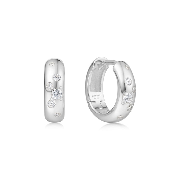 Silver Small Chubby Sparkling Huggie Hoop Earrings E065 - 04HAnia HaieE065 - 04H