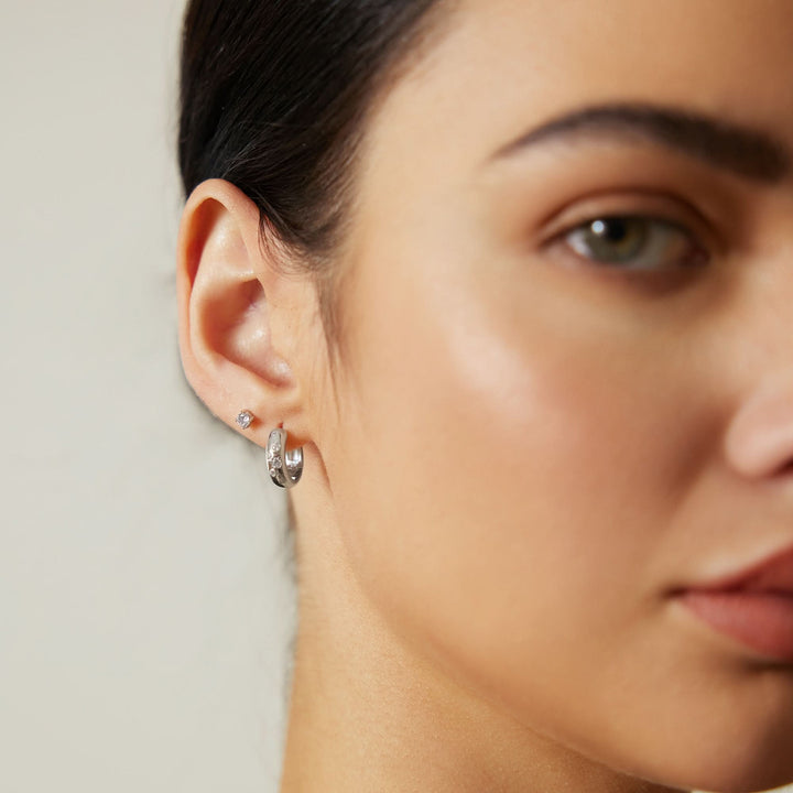 Silver Small Chubby Sparkling Huggie Hoop Earrings E065 - 04HAnia HaieE065 - 04H