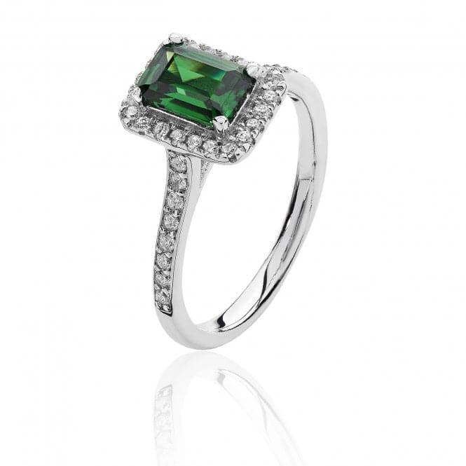 Silver Small Claw Set Em Cut Halo Style Green Cubic Zirconia Ring SRG0027EMSilver & CoSRG0027EM/J