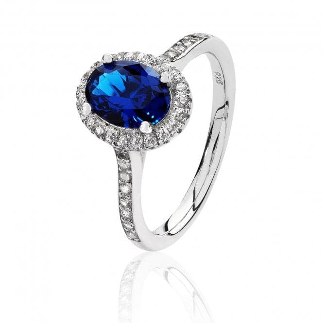 Silver Small Claw Set Oval Shape Halo Style Blue Cubic Zirconia Ring SRG0025SASilver & CoSRG0025SA/Q