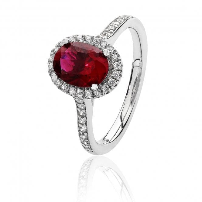 Silver Small Claw Set Oval Shape Halo Style Red Cubic Zirconia Ring SRG0025RUSilver & CoSRG0025RU/J