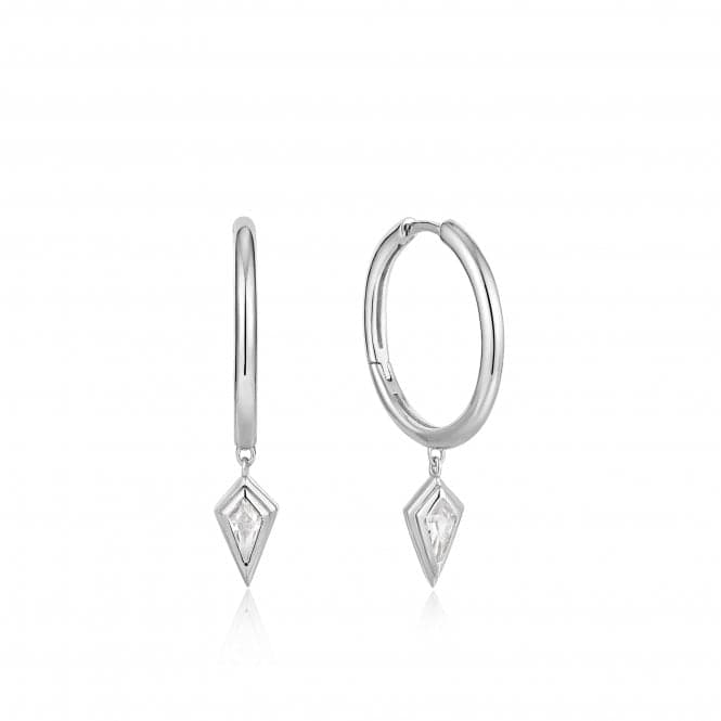 Silver Sparkle Drop Pendant Hoop Earrings E041 - 05H - WAnia HaieE041 - 05H - W