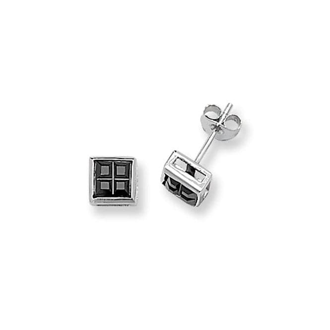 Silver Square Black Zirconia Stud Earrings G5295BKAcotis Silver JewelleryTH - G5295BK