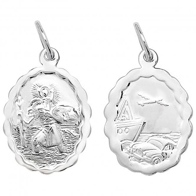 Silver St Christopher Dbl Sided Wavy - Edge Ovl Pendant G6782Acotis Silver JewelleryTH - G6782