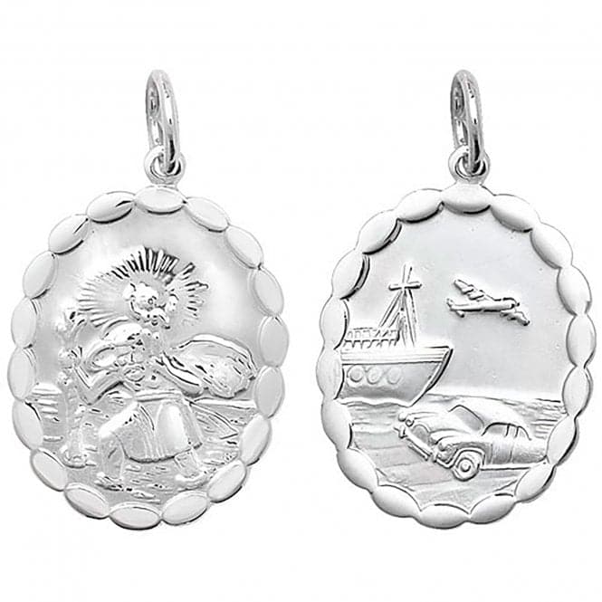 Silver St Christopher Dbl Sided Wavy - Edge Ovl Pendant G6824Acotis Silver JewelleryTH - G6824