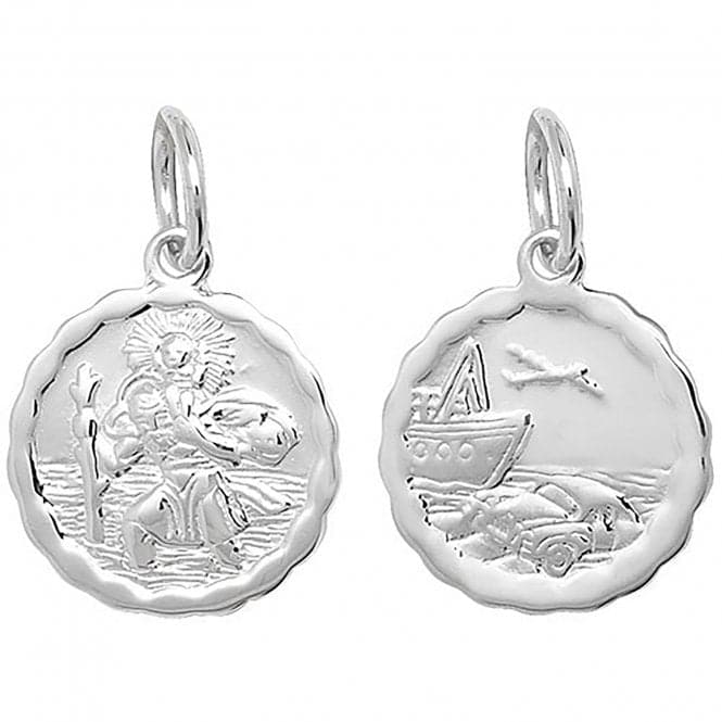 Silver St Christopher Dbl Sided Wavy - Edge Round Pendant G6779Acotis Silver JewelleryTH - G6779