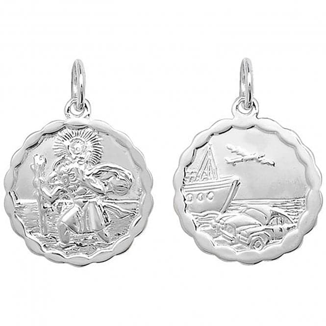 Silver St Christopher Dbl Sided Wavy - Edge Round Pendant G6780Acotis Silver JewelleryTH - G6780