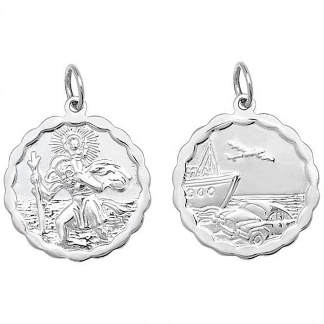 Silver St Christopher Dbl Sided Wavy - Edge Round Pendant G6781Acotis Silver JewelleryTH - G6781