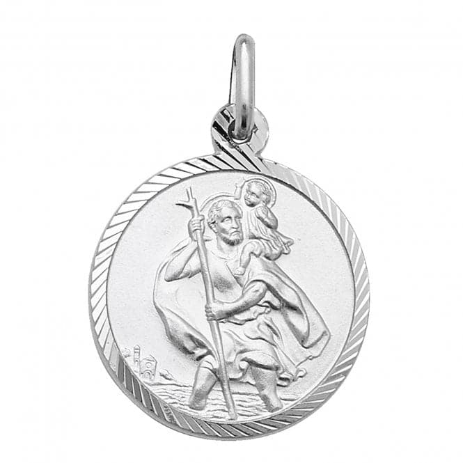 Silver St Christopher Dia Cut Round Pendant G6961Acotis Silver JewelleryTH - G6961