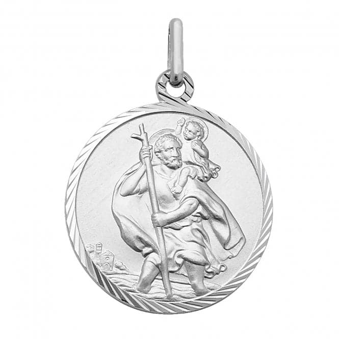 Silver St Christopher Dia Cut Round Pendant G6962Acotis Silver JewelleryTH - G6962