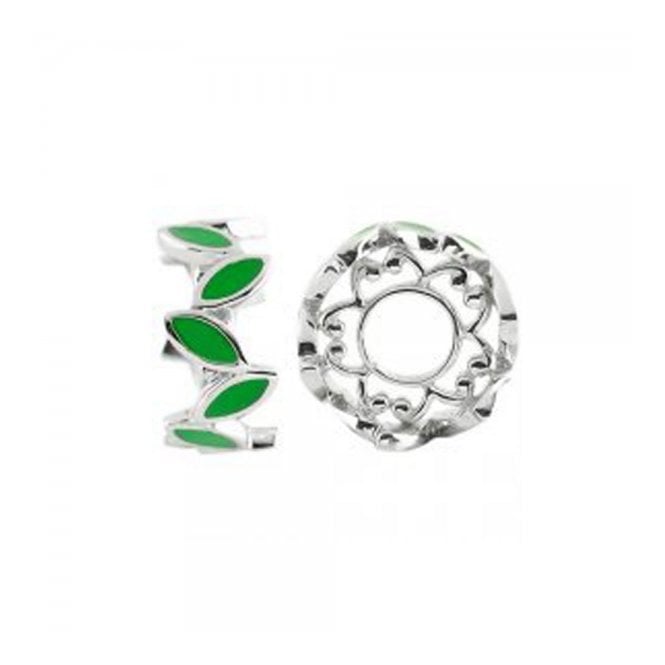 Silver Stacking Wheel with Green Enamel LeavesStorywheelsS427GRN