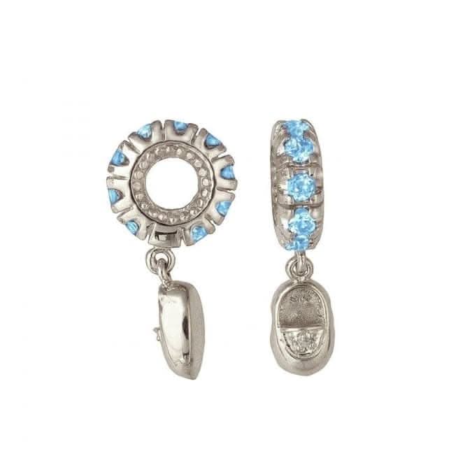 Silver &amp; Swiss Blue Topaz Baby Shoe Dangle Charm S104SWStorywheelsS104SW
