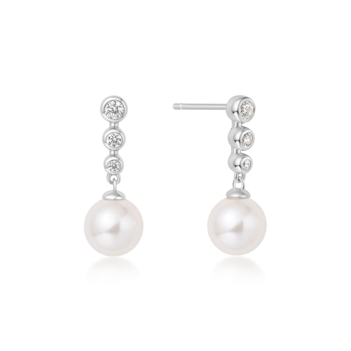 Silver Tennis Beaded Stone Pearl Drop Stud Earrings E065 - 03HAnia HaieE065 - 03H