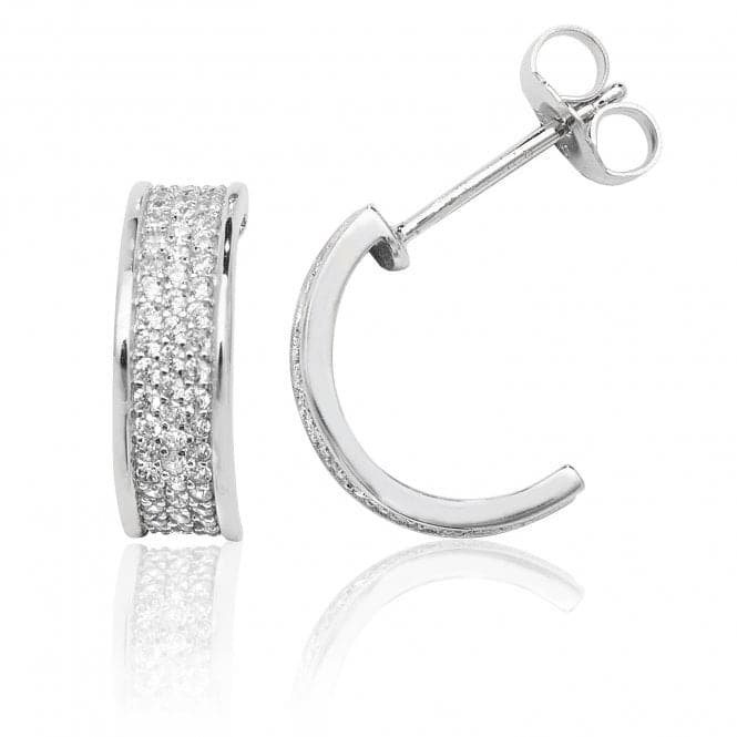 Silver Three Row Pave 1/2 Hoop Cubic Zirconia Stud Earrings SEG0034CZSilver & CoSEG0034CZ