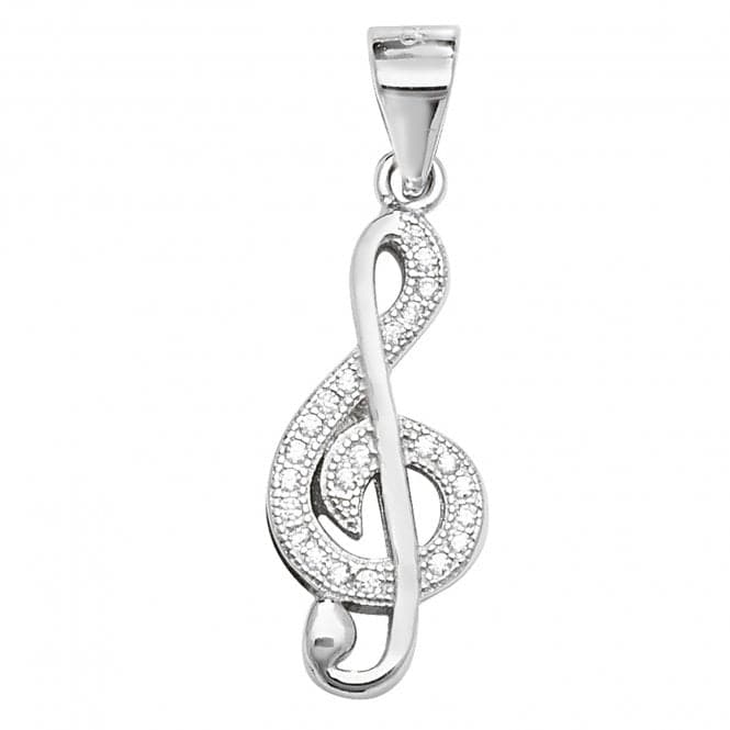 Silver Treble Clef Zirconia Pendant G61006Acotis Silver JewelleryTH - G61006