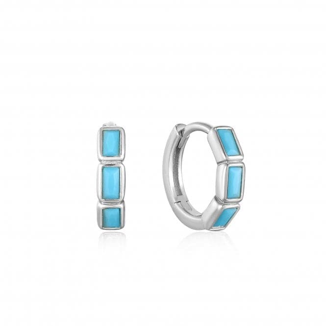 Silver Turquoise Huggie Hoop Earrings E033 - 04HAnia HaieE033 - 04H