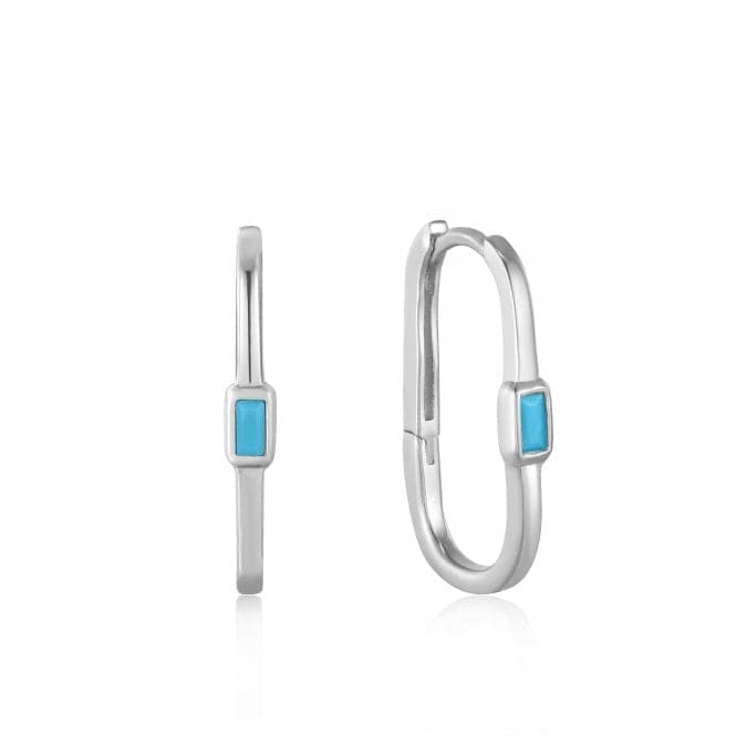 Silver Turquoise Oval Hoop Earrings E033 - 05HAnia HaieE033 - 05H