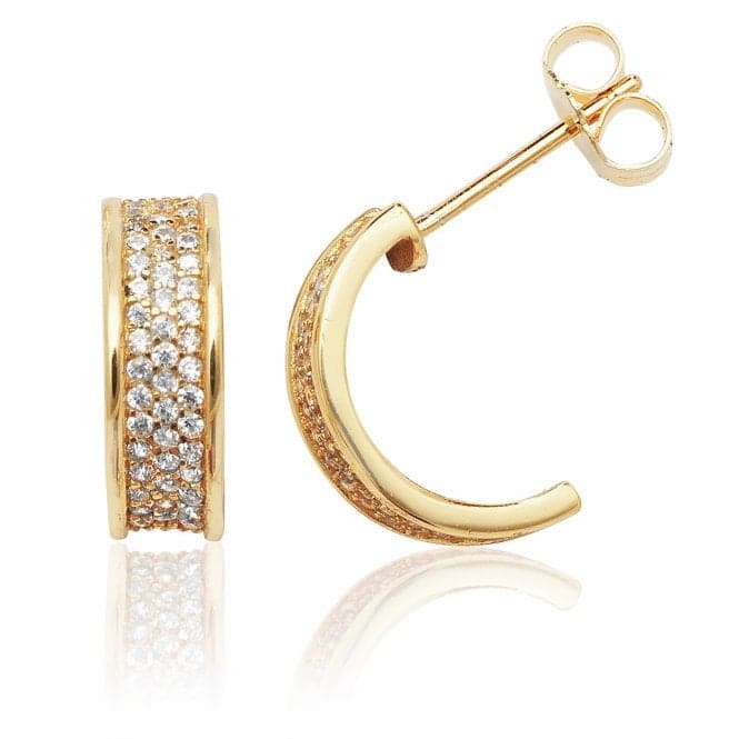 Silver Yellow Gold Plated 3 Row Pave 1/2 Hoop Cubic Zirconia Stud Earrings SEG0034YSilver & CoSEG0034Y