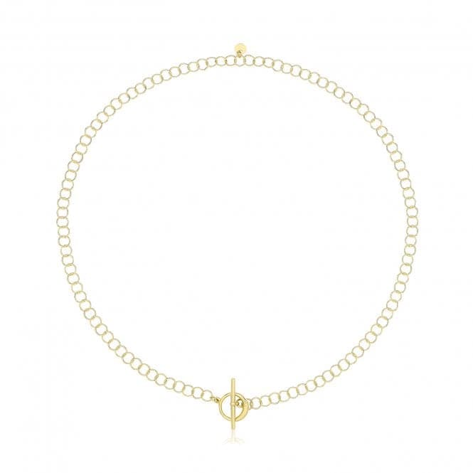 Silver Yellow Gold Plated Circle Link T - Bar Necklace G3400GPAcotis Silver JewelleryTH - G3400GP