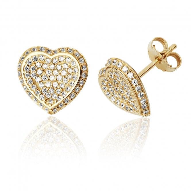 Silver Yellow Gold Plated Heart Pave Set Cubic Zirconia Stud Earrings SEG0062YSilver & CoSEG0062Y