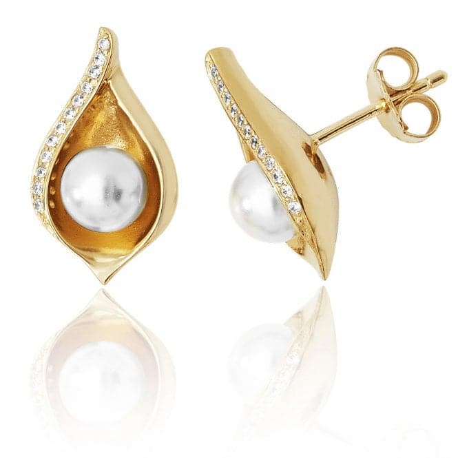 Silver Yellow Gold Plated Shell Design Pearl Cubic Zirconia Stud Earrings SEG0061YSilver & CoSEG0061Y