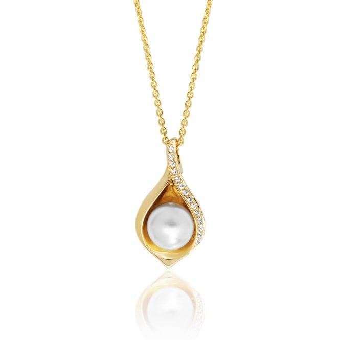 Silver Yellow Plated Shell Design Pearl Cubic Zirconia Chain Pendant SPG0051YSilver & CoSPG0051Y