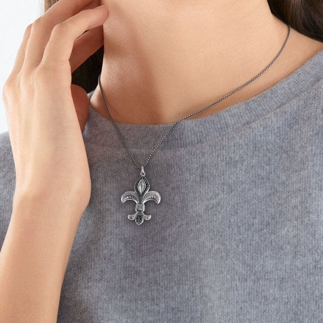 Silver Zirconia Black Fleur - De - Lis Necklace KE2002 - 643 - 11 - L50VThomas Sabo Sterling SilverKE2002 - 643 - 11 - L50V