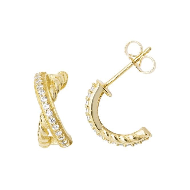 Silver Zirconia Crossover Yellow Gold Plated Stud Earrings G51114YAcotis Silver JewelleryTH - G51114Y