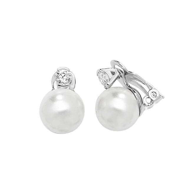 Silver Zirconia & Pearl rhodium Plated Clip - On Earrings G51141Acotis Silver JewelleryTH - G51141