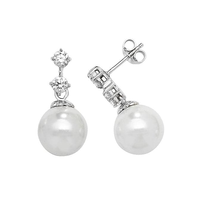 Silver Zirconia & Pearl rhodium Plated Drop Earrings G51143Acotis Silver JewelleryTH - G51143