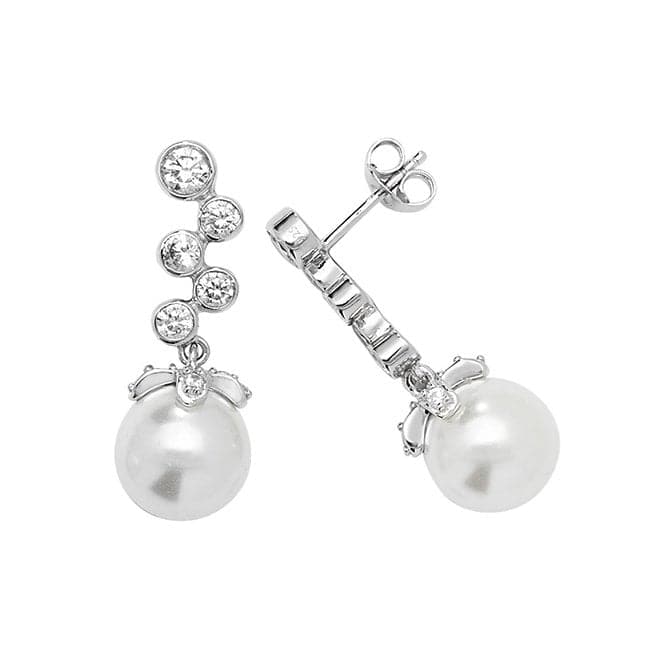 Silver Zirconia & Pearl rhodium Plated Drop Earrings G51144Acotis Silver JewelleryTH - G51144