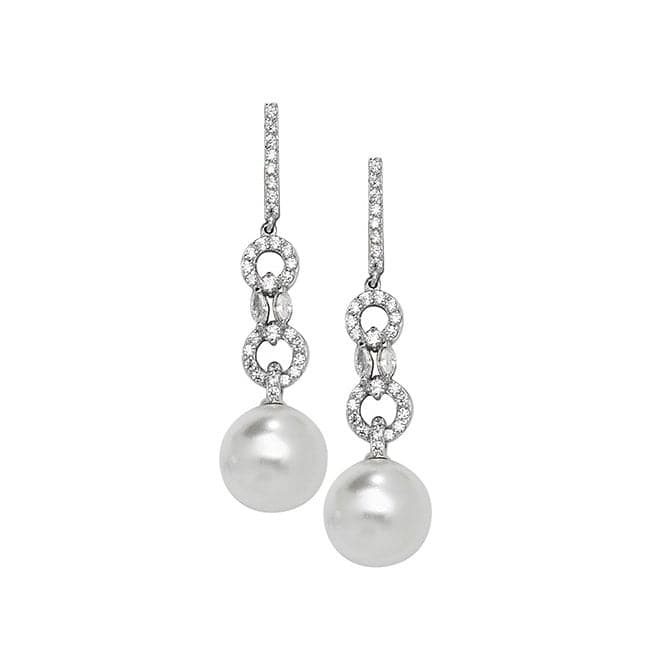 Silver Zirconia & Pearl rhodium Plated Drop Earrings G51146Acotis Silver JewelleryTH - G51146