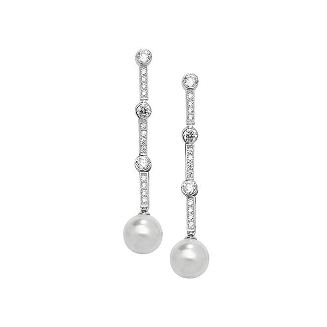 Silver Zirconia & Pearl rhodium Plated Drop Earrings G51147Acotis Silver JewelleryTH - G51147