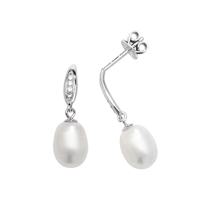 Silver Zirconia & Pearl rhodium Plated Drop Earrings G51180Acotis Silver JewelleryTH - G51180