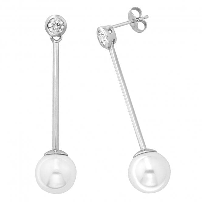 Silver Zirconia & Pearl rhodium Plated Drop Earrings G51196Acotis Silver JewelleryTH - G51196