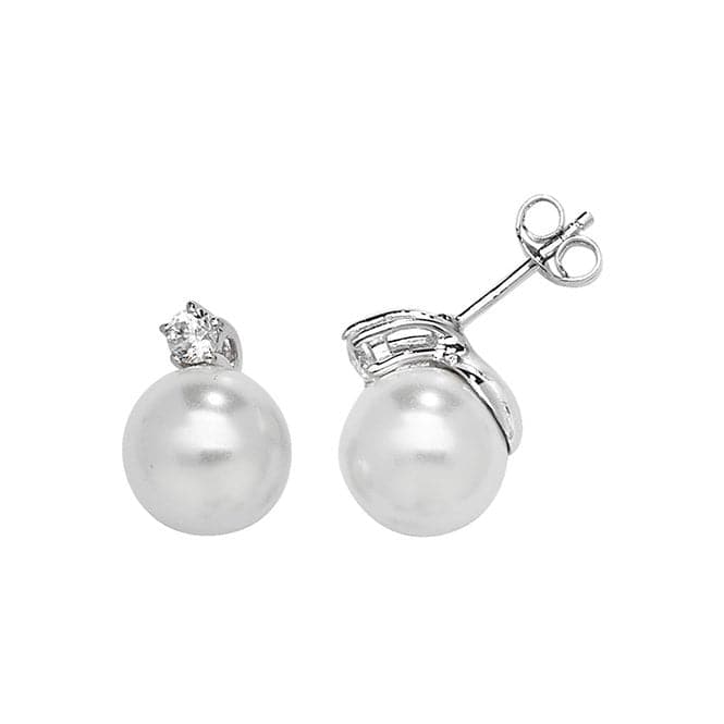 Silver Zirconia & Pearl rhodium Plated Stud Earrings G51139Acotis Silver JewelleryTH - G51139