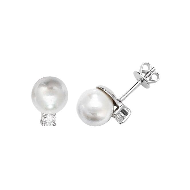 Silver Zirconia & Pearl rhodium Plated Stud Earrings G51174Acotis Silver JewelleryTH - G51174