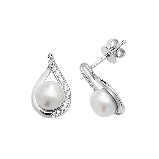 Silver Zirconia & Pearl rhodium Plated Stud Earrings G51177Acotis Silver JewelleryTH - G51177