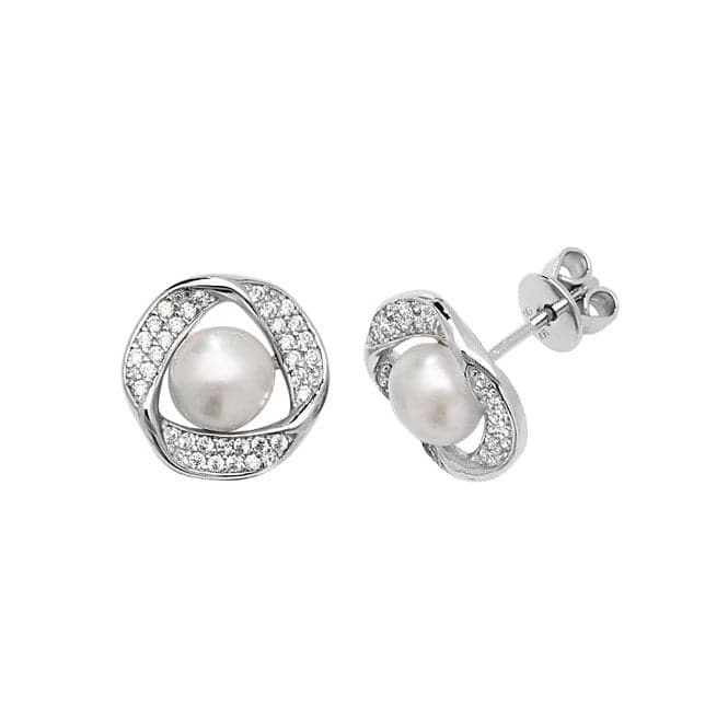 Silver Zirconia & Pearl rhodium Plated Stud Earrings G51178Acotis Silver JewelleryTH - G51178