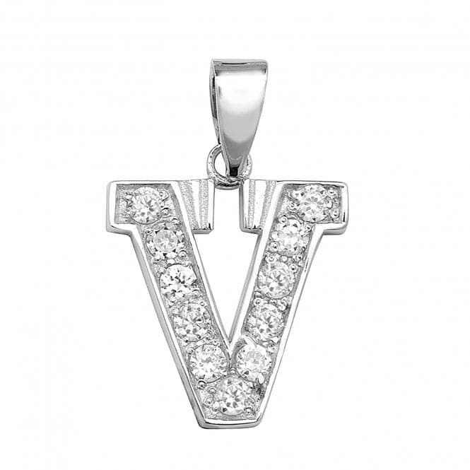 Silver Zirconia Set Initial Pendant G6125/VAcotis Silver JewelleryTH - G6125/V