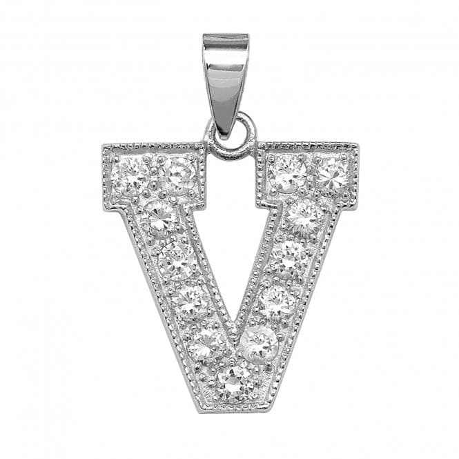 Silver Zirconia Set Initial Pendant G6126/VAcotis Silver JewelleryTH - G6126/V