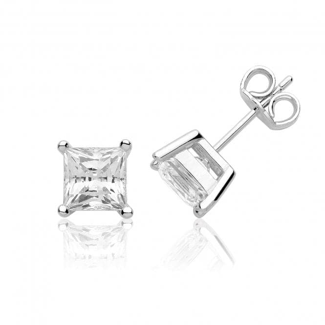 Single Stone 6mm Princess Cut Claw Set Earrings SEG0097Silver & CoSEG0097